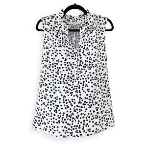 LOFT Ruffle Mock Neck Mixed Media Shell